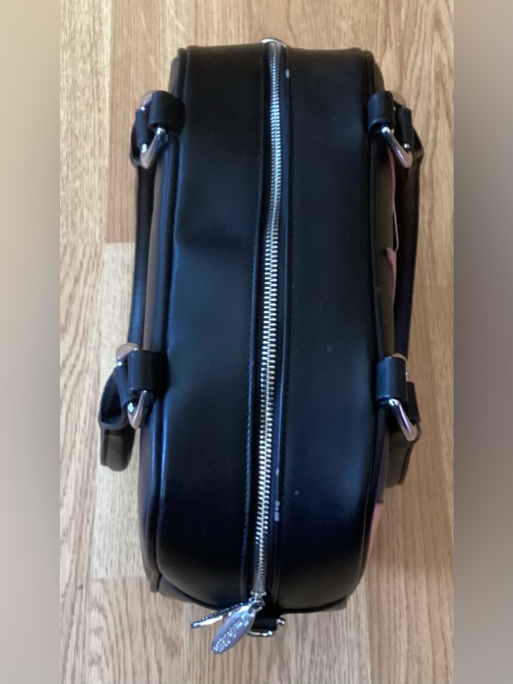 Lux de Ville Black Satchel with Metallic Pink Diamond Panels - Picture 11 of 11
